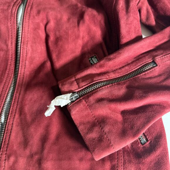 Lucky Brand Suede Leather Jacket Large Burgundy Wine Red Zip Moto Style Women’s - Picture 14 of 14